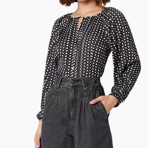 Joie Hadley Black Pleated Star Print Long Sleeve Top | Size XS